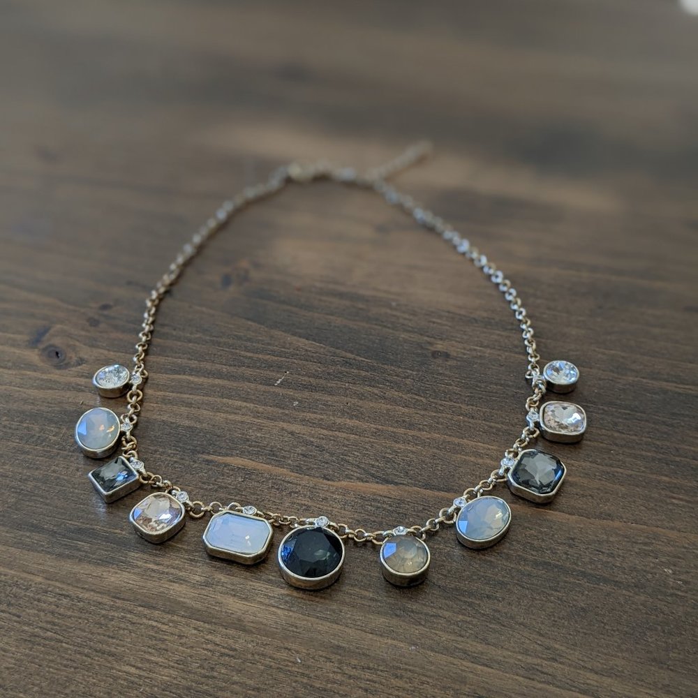 LOFT Black and Clear Stone Gold Chain Statement Necklace